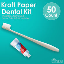 World Amenities Kraft Paper Dental Kit - Wheat Straw Toothbrush and Toothpaste Dental Care Kit (300)