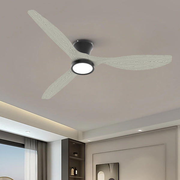 TALOYA 52 Inch Ceiling Fans with Lights Led Remote Control Flush Mount Low Profile for Bedroom Farmhouse Patio Outdoor Living Room Kitchen Dining Room,DC Motor,Reversible,White Oak