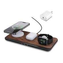 Woodcessories Multibase Pro - 3 in 1 Charging Station Wood | Magsafe Charger | Wireless Charger Compatible with iPhone, Apple Watch, Air Pods + 45W Power Adapter