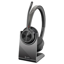 Poly Voyager 4320 UC Wireless Headset & Charge Stand - Stereo Headphones with Noise-Canceling Boom Mic + Charging Station + USB-C to A Adapter + USB C Dongle + USB A-C Cable + Pouch + Microfiber Cloth