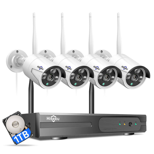 [Wireless Pro, 100ft Range] Hiseeu Wireless Security Camera System, Expandable 16CH 4K NVR, 4Pcs 3MP Night Vision WiFi Cameras Home Surveillance Outdoor, Motion Detection, 1TB HDD, One-Way Audio