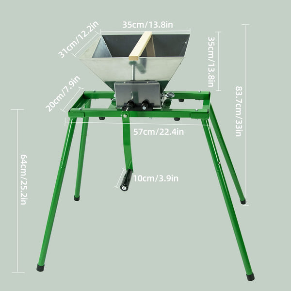 Fruit and Apple Crusher with Stand - 7L Manual Juicer Grinder,Portable Fruit Scratter Pulper for Wine and Cider Pressing(Stainless Steel,1.8 Gallon,Green)