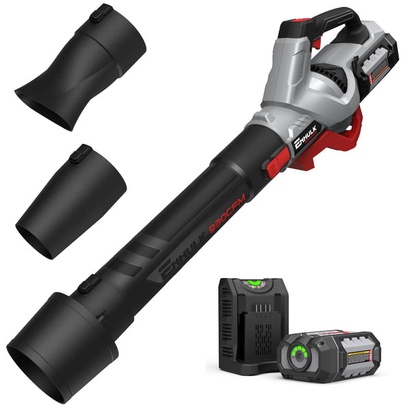 Leaf Blower Cordless, Enhulk 58V Powerful Blower, 930 CFM Max. Brushless Motor, Cruise Control, Turbo Variable-Speeds, CoolBlast Tech, 3 Nozzels, 5.0AH Battery and Charger Included