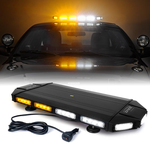 Xprite 27" White Amber Emergency Strobe Light Bar, Black Hawk High Intensity LED Warning Security Rooftop Caution Lightbar for Tow Trucks Construction Vehicle Patrol Cars Snowplow Safety