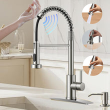 VIDEC Touch On Kitchen Faucet, 3 Modes Pull Down Sprayer, Smart Touch On Sensor Activated, Ceramic Disc Valve, 360-Degree Rotation, 1 or 3 Hole Deck Plate. (KW-62SN, Touch On, Brushed Nickel)