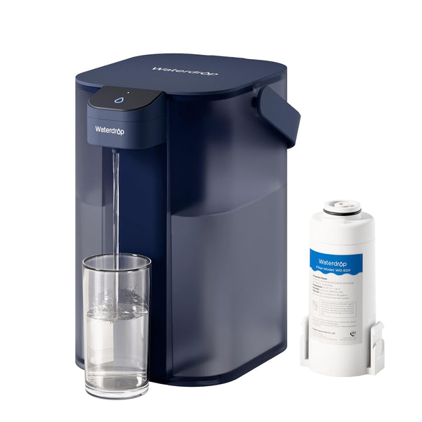 Waterdrop Electric Water Filter Pitcher, Rechargeable Water Dispenser, Instant 200-Gallon 15-Cup Countertop System, NSF/ANSI 401&53&42&372, Reduce PFAS, Lead, Chlorine, Blue, Does not Lower TDS