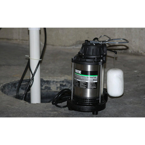 WAYNE - 1 HP Submersible Cast Iron and Stainless Steel Sump Pump with Integrated Vertical Float Switch - 6,100 Gallons Per Hour - Heavy Duty Basement Sump Pump