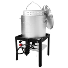 Creole Feast SBK0801 80 Qt Seafood Boiling Kit with Strainer, Outdoor Seafood Boil Pot and Basket with 100,000 BTUs Propane Burner and 10 PSI Regulator, Black & Silver