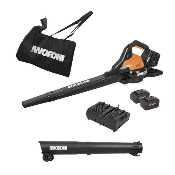 WORX 40V Leaf Blower Cordless with Battery & Charger, 3-in-1 Blower for Lawn with Vacuum and Mulcher, Cordless Leaf Blower with Brushless Motor, 2-Speed Control WG583 – 2 Batteries & Charger Included