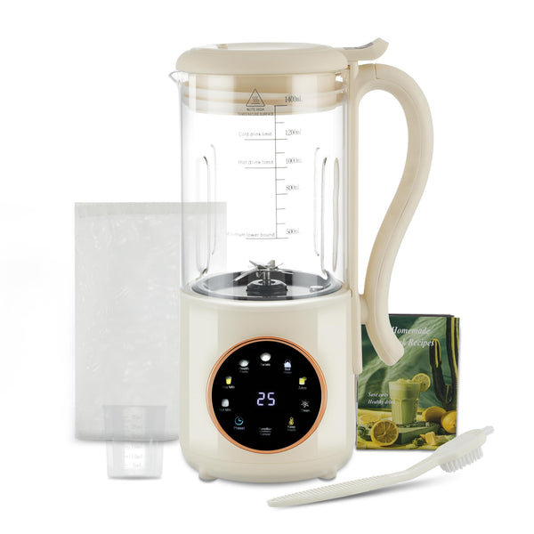 8-in-1 Automatic Soy Milk Maker with Self-Cleaning, 1400ml Large Capacity for Almond, Coconut, Oat Milk, Baby Food, Juice, 16 Stainless Blades, 24H Delay Timer