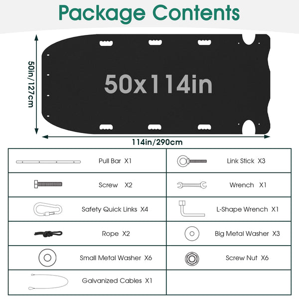 SWANSOFT 50'' x 114'' Extra-Large Yard Drag Sled with Pull Cables, Heavy Duty Yard Sled 1/8 HDPE Thickened Yard Drag Mat for Debris, Leaves, Construction Materials, Logs