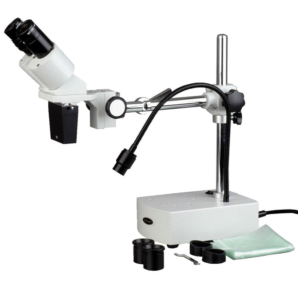 AmScope SE400-Z Professional Binocular Stereo Microscope, WF10x and WF20x Eyepieces, 10X and 20X Magnification, 1X Objective, LED Lighting, Boom-Arm Stand, 110V-120V