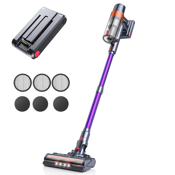 Powerffy V8 Cordless Vacuum Cleaner Set + an Extra Battery + Extra 3 Pack Filter