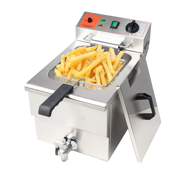 Valgus 1750W Stainless Steel Electric Deep Fryer 12L Large Capacity Countertop Kitchen Frying Machine with Basket & Lid, Drain System