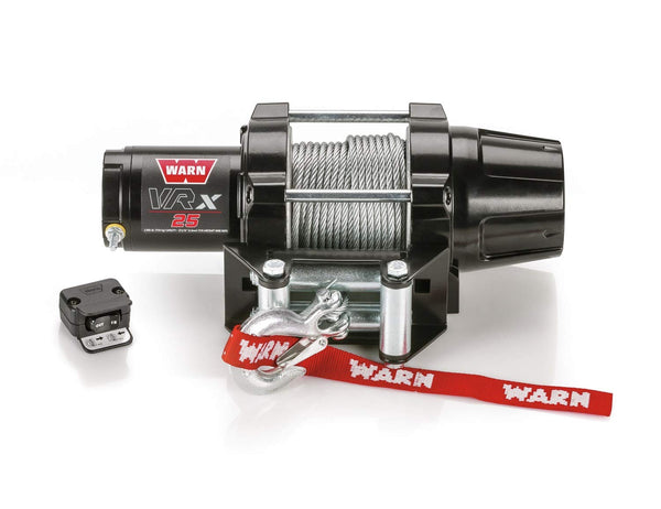 WARN 101025 VRX 25 Powersports Winch with Handlebar Mounted Switch and Steel Cable Wire Rope: 3/16" Diameter x 50' Length, 1.25 Ton (2,500 lb) Capacity