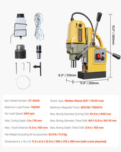 VEVOR Magnetic Drill, 1400W Motor 1.6 in Boring Diameter, 2810 lbf Portable Electric Mag Drill Press, 800 RPM No-Load Speed, Drilling Machine for Metal Surface, Industrial and Home Improvement