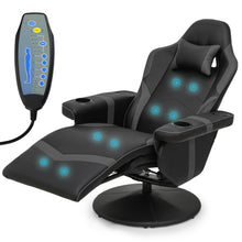 MoNiBloom Massage Video Gaming Recliner Chair Ergonomic High-Back PU Leather Gamer Chair with Neck Support and Footrest, Swivel Game Couch Single Sofa Theater Seating w/Speakers and Cupholders, Grey