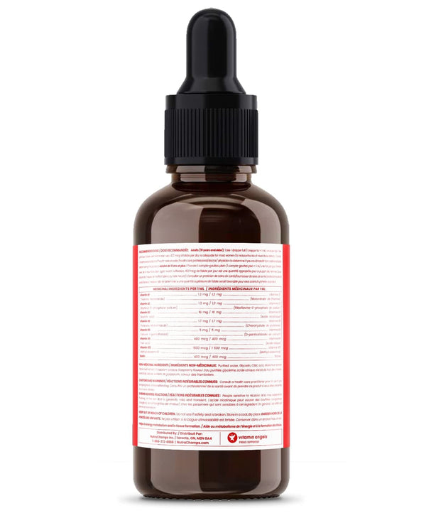 Vitamin B Complex Liquid Drops | B Vitamins Complex Supplement with B1, B2, B3, B6, B7, B9 & Methyl B12 Drops for Adults & Kids | Vegan Berry Flavor 2oz