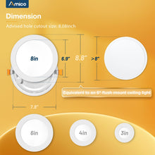 Amico 12 Pack 8 Inch 5CCT LED Recessed Ceiling Light with Night Light, 2700K/3000K/3500K/4000K/5000K Selectable Ultra-Thin Recessed Lighting, 18W=120W, 1600LM, Dimmable Canless Wafer Downlight ETL&FCC