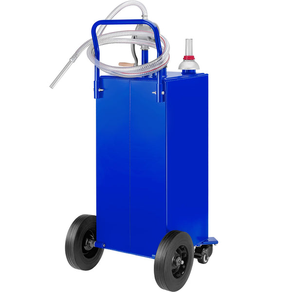 VEVOR 30 Gallon Fuel Caddy, Gas Storage Tank & 4 Wheels, with Manual Transfer Pump, Gasoline Diesel Fuel Container for Cars, Lawn Mowers, ATVs, Boats, More, Blue