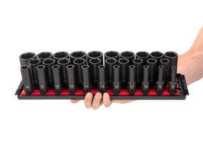 TEKTON 1/2 Inch Drive Deep 6-Point Impact Socket Set with Rails, 31-Piece (8-38 mm) | SID92105