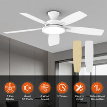 TALOYA 52 inch Ceiling Fans with Lights,Remote Control Multifunctional Quiet Fan with Three Color Temperature and Dimmable Light with Reversible Blades White