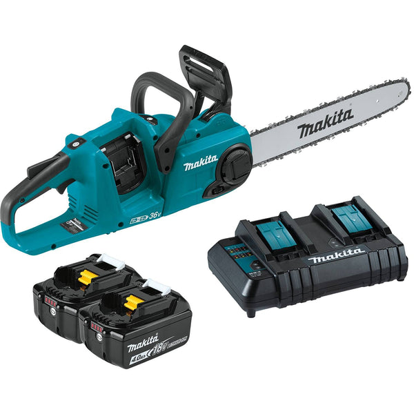 Makita XCU04CM Brushless (4.0Ah) 36V (18V X2) LXT 16" Chain Saw Kit, Two Batteries, Teal