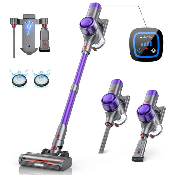 WLUPEL Cordless Vacuum Cleaner, 450W 38kPa Stick Vacuum with Auto Mode Docking Station, Vacuum Cleaner Up to 55 Mins Runtime with Touch Screen for Carpet, Hard Floor, and Pet Hair