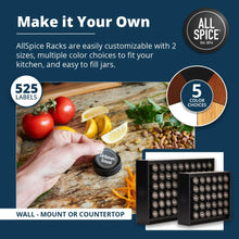 AllSpice Wood Spice Rack, 525 Unique Labels, Countertop or Wall Mount, Includes 30 4oz Jars- Matte Black