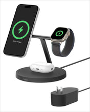 Belkin MagSafe-Compatible Charger, 3-in-1 Wireless Charging Station, Qi2-Certified 15W Wireless Charger for Apple iPhone 16 Series, Apple Watch, AirPods w/Non-Slip Base, 40W Charger Included - Black