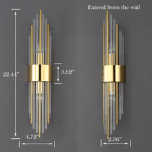 SHAWNKEY 2-Light Modern Brushed Titanium Gold Wall Sconce with Clear Glass Crystal Luxury Wall Light Fixtures for Bedroom Living Room Bathroom Vanity Mirror Light Fixtures Set of 2