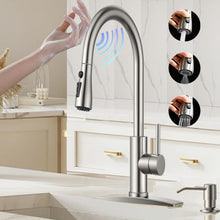 VIDEC Smart Kitchen Faucet, 3 Modes Pull Down Sprayer, Smart Touch On Sensor Activated, Ceramic Disc Valve, 360-Degree Rotation, 1 or 3 Hole Deck Plate. (KW-69SN, Brushed Nickel/Stainless Steel)