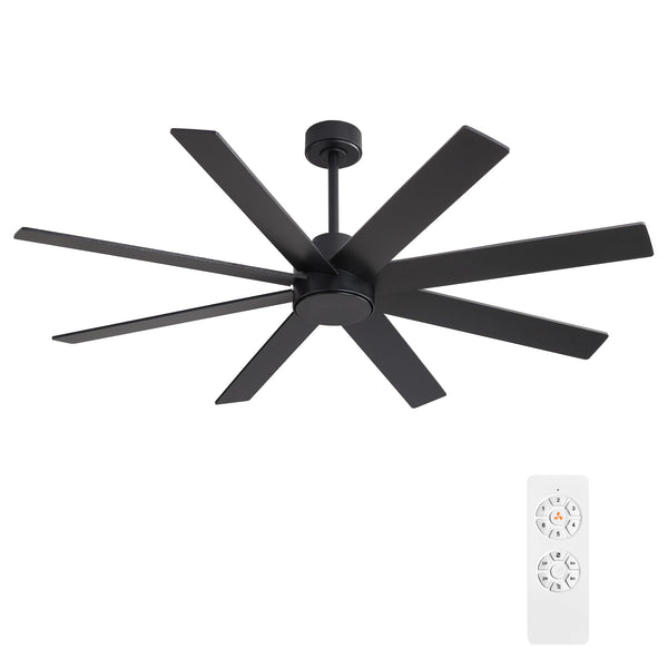 WINGBO 72" Large DC Ceiling Fans without Lights, 3 Downrods, 8 Plywood Blades, 6-Speeds Reversible DC Motor, Indoor Ceiling Fan No Lights for Bedroom Living Room Patio, Black