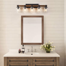 DADUL 5-Light Bathroom Vanity Light, Farmhouse Bathroom Light Fixtures Over Mirror, Classic Wood Vanity Light with Clear Glass Shade, Black Wall Sconce for Bathroom, Bedroom