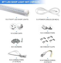 10-Pack 8ft LED Shop Light Fixture - 90W T8 Integrated LED Tube Light - 6500K 12000LM V-Shape Linkable - High Output - Clear Cover - Plug and Play - 270 Degree Lighting for Garage, Shop, Barn