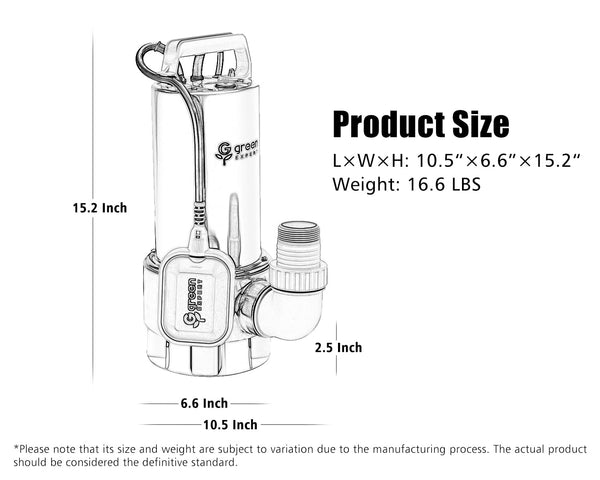 Green Expert 1.5HP Submersible Sump Pump 6000GPH High Flow Full 304 Stainless Steel with tethered Float Switch for Automatically Water Draining in Flooded Basement Pit Sewage Sink Pool Hot Tub