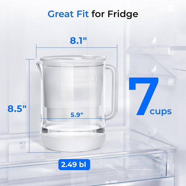 Waterdrop Glass Water Filter Pitcher with 1 Filter, Eco-Friendly, with NSF 53&42&372 Certified Filter, 7-Cup, Reduces PFOA/PFOS, Chlorine, Cadmium, Copper, Mercury, BPA Free, Easy to Clean, White