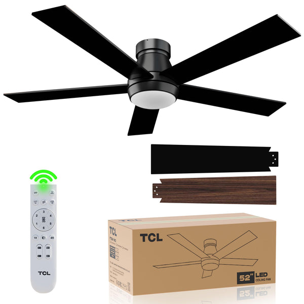 TCL 52" Black Ceiling Fan with Light and Remote, Modern LED 3-Color, Quiet Motor for Bedroom, Living Room, Dining Room, Ceiling Fans with Lights (Black)