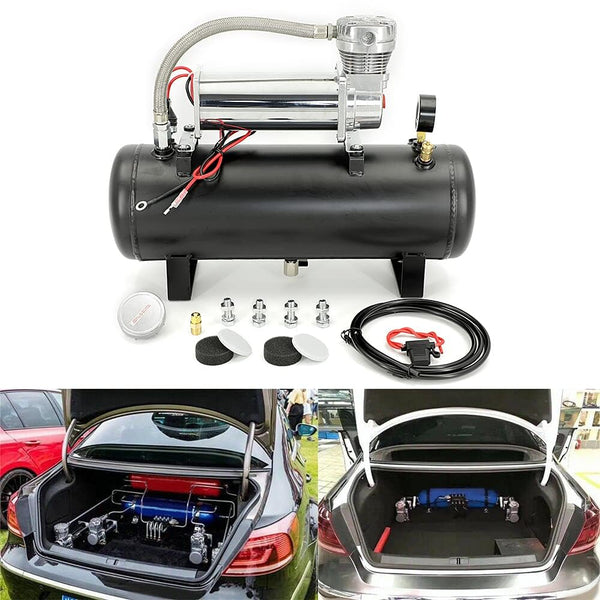 CNRAQR200PSI 12V Heavy Duty Air Train Horn/Air Ride Suspension Compressor with 2 Gallon (8 Liter) Train/Air Horn Tank