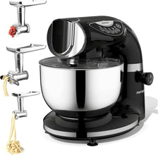 Aifeel Stand Mixer, 8.5QT+ 6QT Two Stainless Steel Bowls Electric Food Mixer, 7 in 1 Multifunctional Kitchen Mixer with Dough Hook, Whisk, Beater, Meat Grinder,Pasta & Cookie Maker-Black