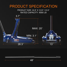 TCE ATZ830026XU-1 Torin Ultra Low Profile Floor Jack Heavy Duty Hydraulic Steel Service : Dual Piston Quick Lift Pump and Detachable Handle, 6,000 LBS Capacity, Blue