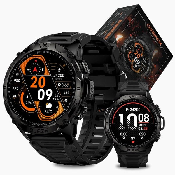 CARBINOX Blaze Smart Watch with GPS (Sport Mode), Rugged Fitness Tracker Waterproof IP69K, Compatible with Android and iOS, 170+ Sports Modes, Gorilla Glass Screen, Make/Receive Calls (Round)