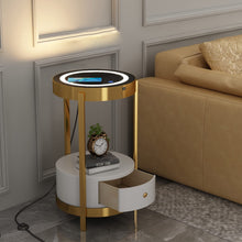 wangpengkai Gold Smart Led Nightstand with White Drawers,14in Sofa Round End Table with USB & AC Port Wireless Charging Station,Bedside Table/Side Table for Bedroom/Living Room