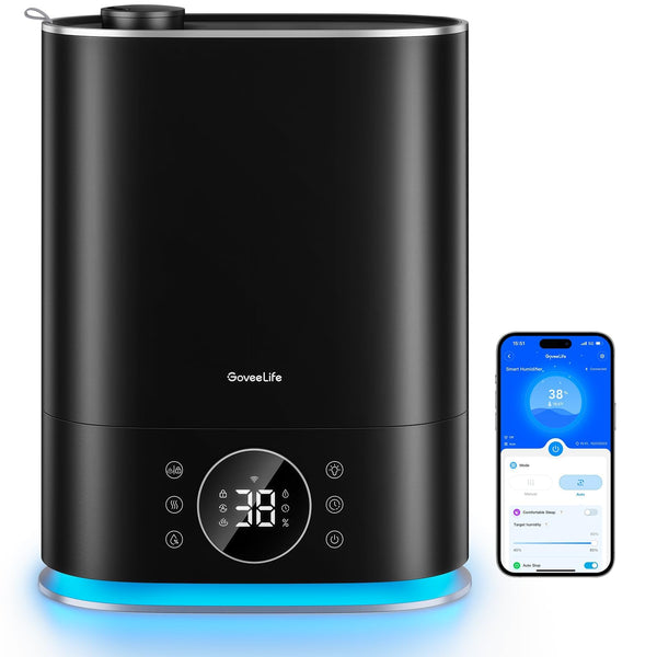 GoveeLife Smart Humidifiers for Bedroom, Cool&Warm Mist 7L Humidifier for Large Room, Auto Mode, Easy Top Fill, 70Hr Quiet Runtime, WiFi Air Humidifier with RGB for Baby, Plants Compatible with Alexa