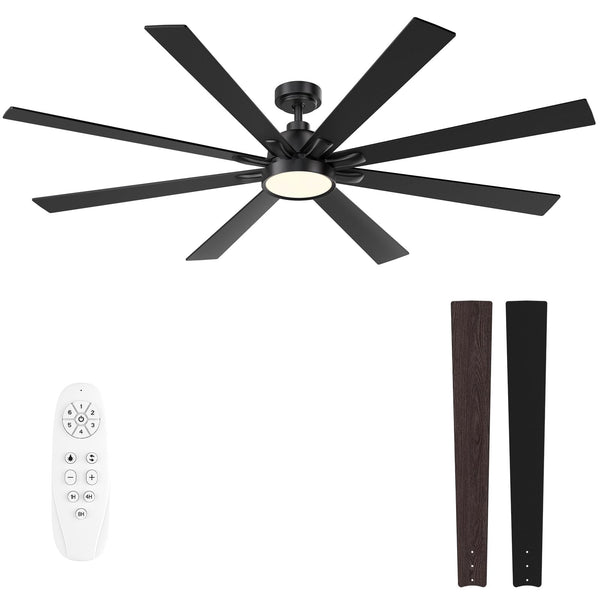 Autoday 72 Inch Large Ceiling Fans with Lights and Remote - Wood/Matte Black Ceiling Fan, Quiet DC Motor, 3 CCT, Modern Dimmable LED Lighting & Large Ceiling Fans for Living Room Patio, Indoor/Outdoor