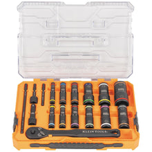 Klein Tools 65626 KNECT Deep Well Impact Socket Set, 3/8-Inch Drive Ratchet, 24 SAE and Metric Flip Socket Sizes, MODbox Case, 18-Piece