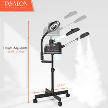 TASALON New Upgrade 3 in 1 Professional Facial Steamer on Wheels - with 5X Magnifying Lamp Ozone and Hot & Cold Mist, Ionic Facial Steamer Kit for Facial Deep Cleaning and Moisturize,SPA & Home-Black