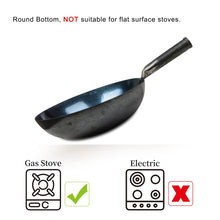 ZhenSanHuan Chinese Hand Hammered Iron Woks and Stir Fry Pans, Non-stick, No Coating, Less Oil, 章丘铁锅，Carbon Steel Pow (seasoned 36CM)