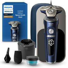 Philips Norelco Shaver Series 9000 Prestige, Wet and Dry Electric Shaver, System, SenseIQ Technology, Precision Trimmer, Nose Trimmer, Qi Charging Pad, Cleaning Pod, Adriatic Blue, SP9886/89