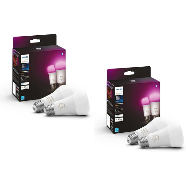 Philips Hue Smart 60W A19 LED Bulb - White and Color Ambiance Color-Changing Light - 4 Pack - 800LM - E26 - Indoor - Control with Hue App - Works with Alexa, Google Assistant and Apple Homekit